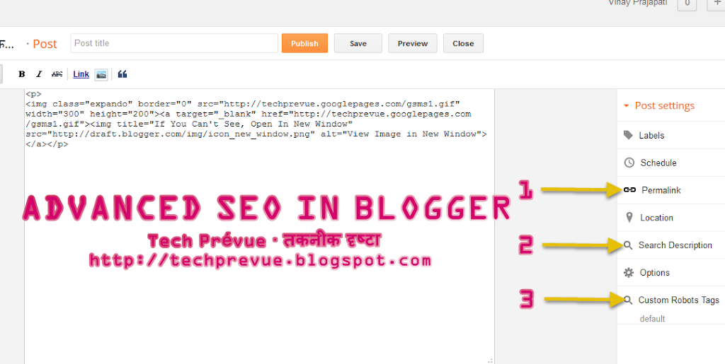 Advanced SEO Options in Blogger