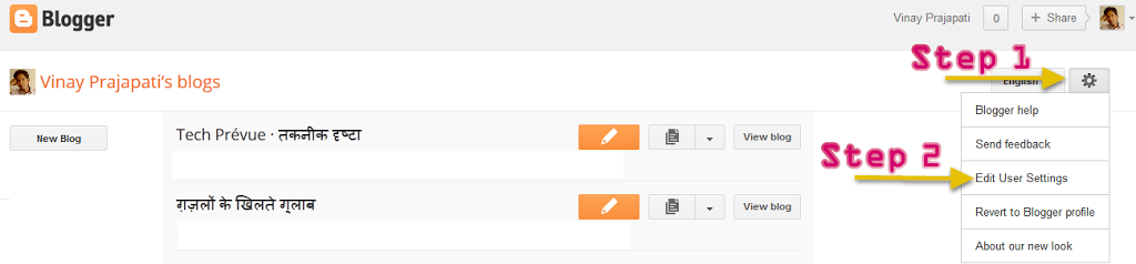 Blogger Edit user settings