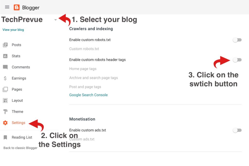 Custom robots header tags for blogger blogspot