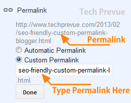 Enter Custom Permalink