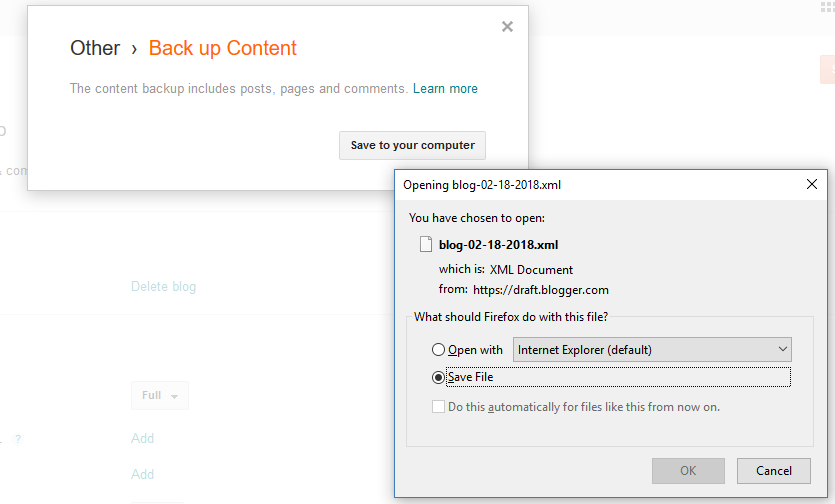 Google Blogger Other Back up Content XML
