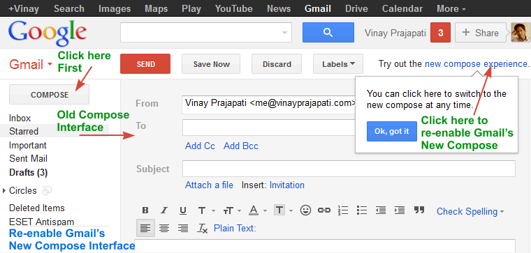 Disable   Enable Gmail s New Compose mode editor interface - 85
