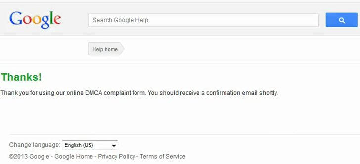 DMCA Complaints Thanks Page
