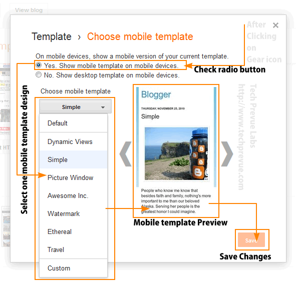 Blogger mobile template settings