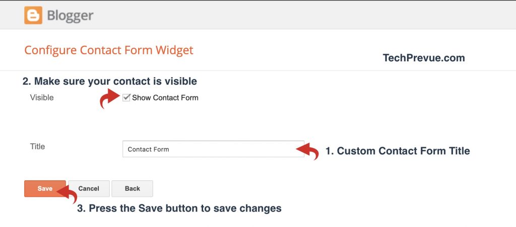 Configure contact form for blogger