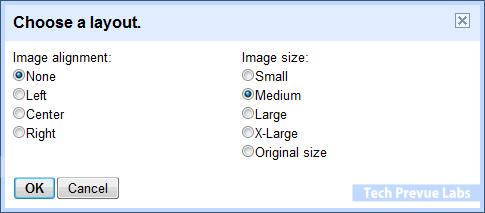 Blogger - Image Alignment - Size Options