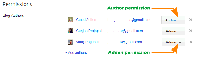 Author and Admin permission on Blogger