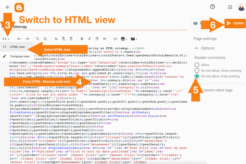 Create an HTML sitemap page and publish