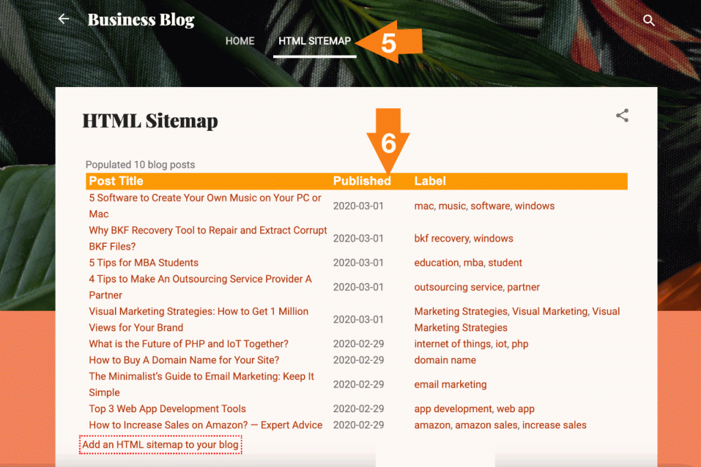 An HTML sitemap on blogspot