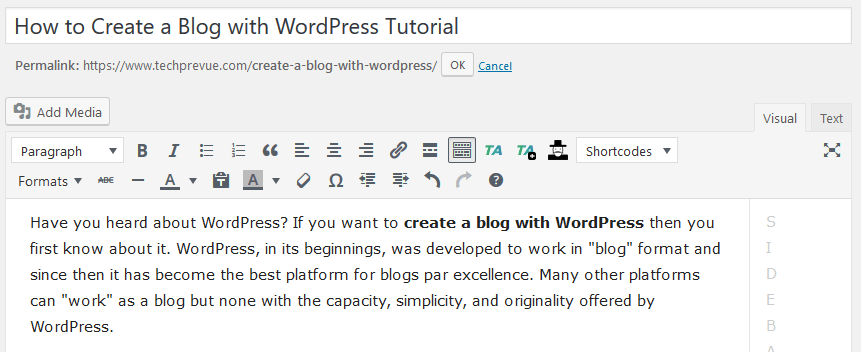 WordPress post editor