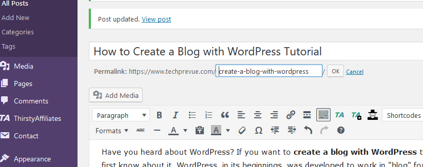 WordPress post permalink