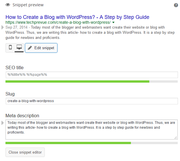 Yoast snippet preview