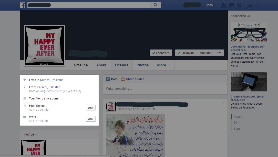 Fake Facebook Profile About Section