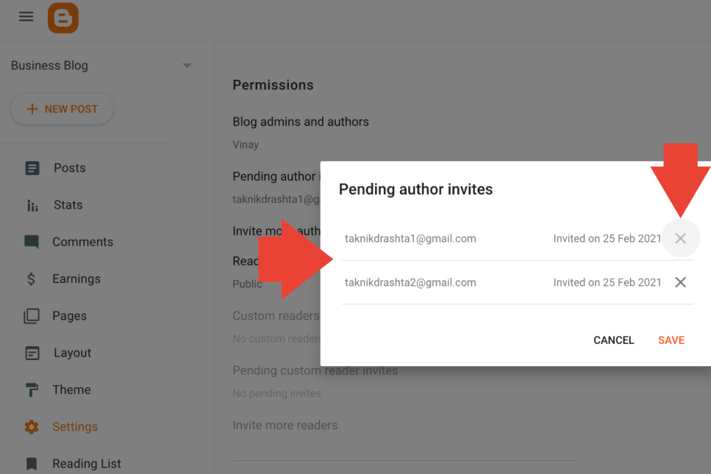 Manage invited authors to Blogspot