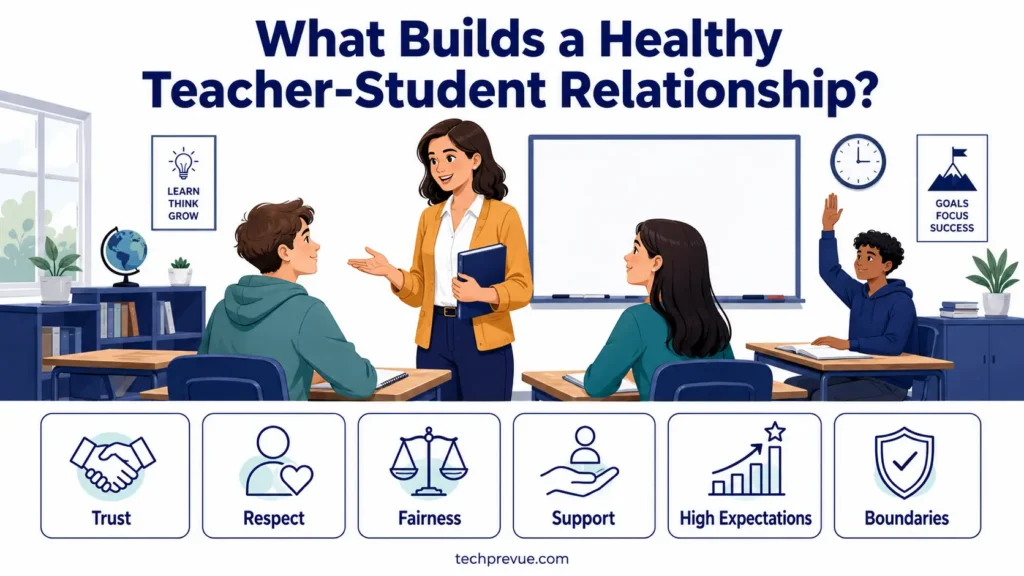 Teacher student relationship built on trust, respect, fairness, support, high expectations and boundaries