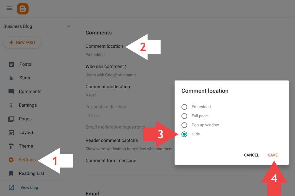 How to disable comment box on blogspot