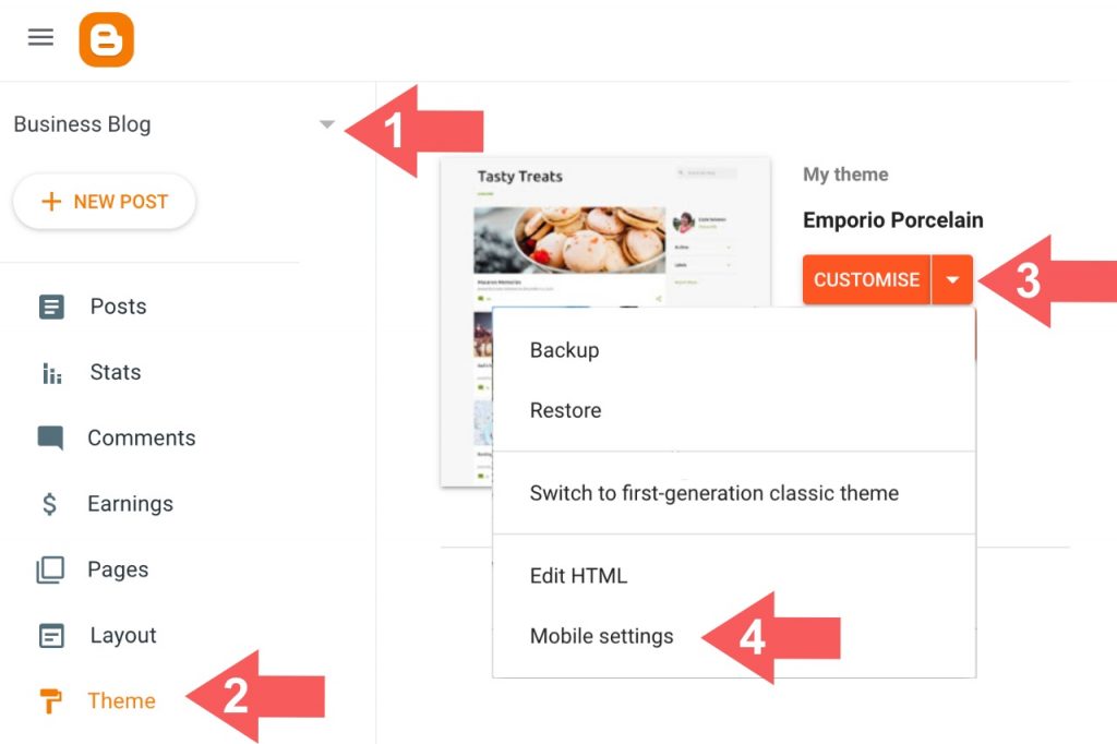 Enable mobile theme template in Blogger Blogspot