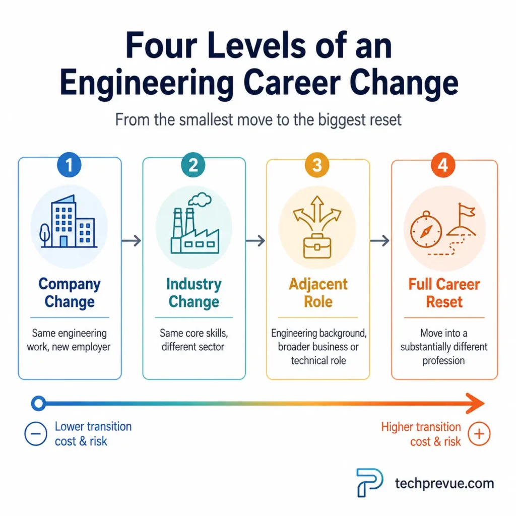 Four levels of engineering career change from changing employers to making a full career reset