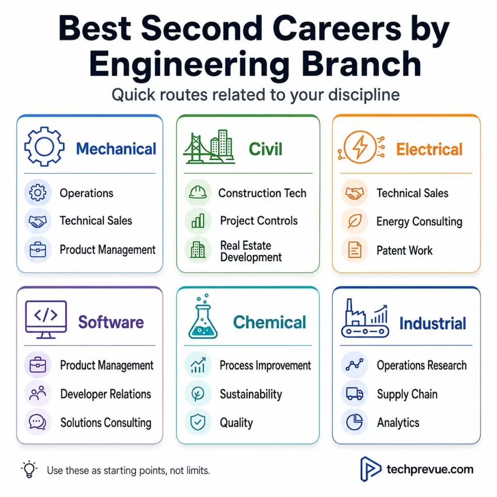 Best second careers for mechanical, civil, electrical, software, chemical, and industrial engineers