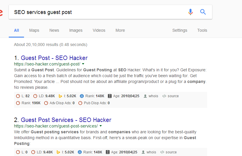 SEO services guest post Google search