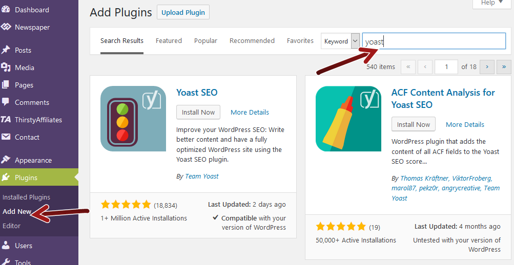 Add new WP plugin search