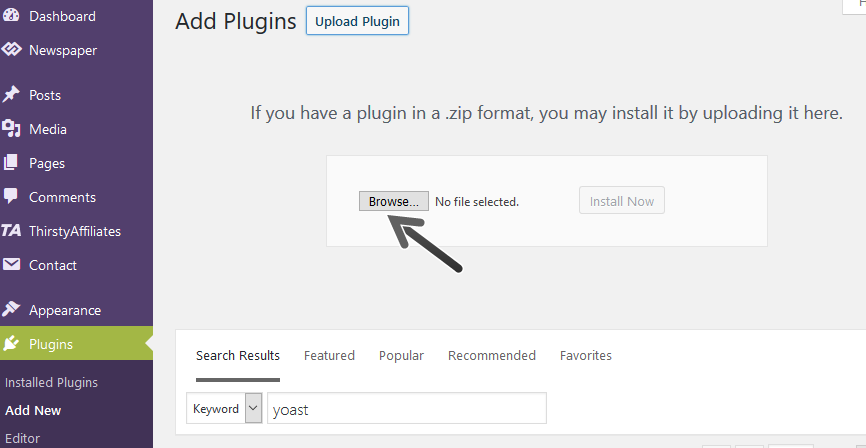 WP add plugins browse