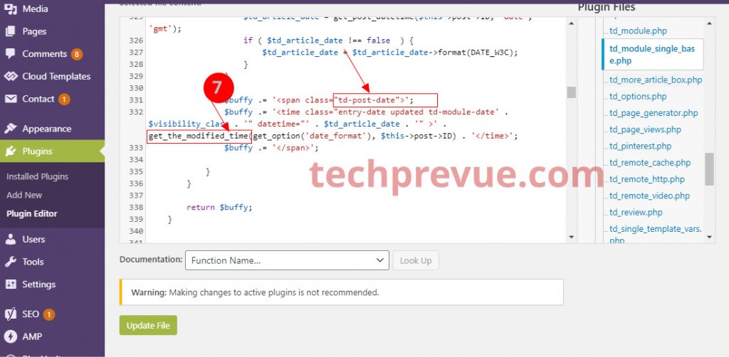 Find td-post-date in td module-single-base.php and change get_the_time