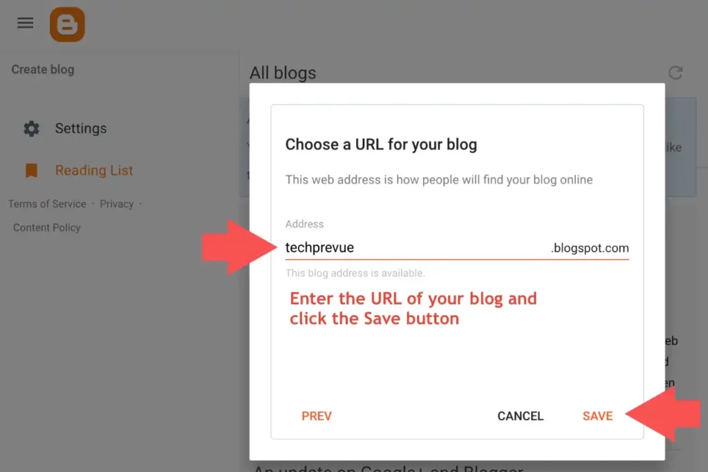 Choose a url for your blog