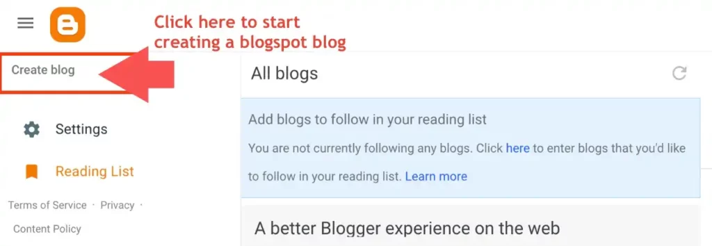 Create a blogspot blog