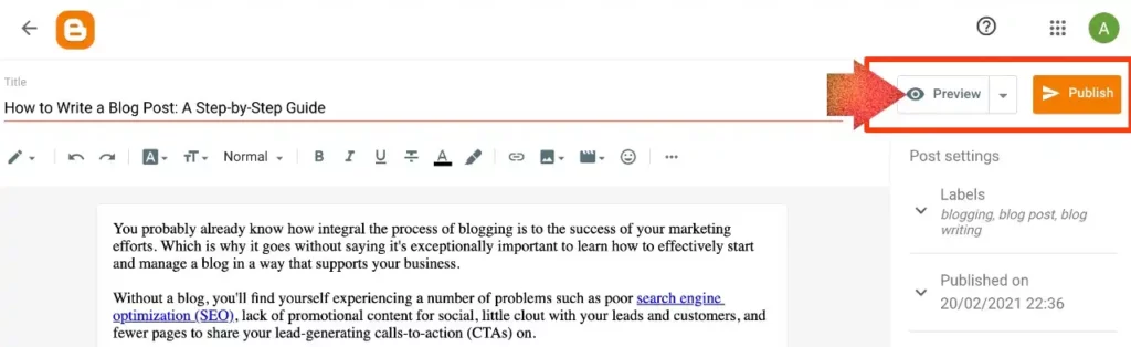 Preview and publish a blog post