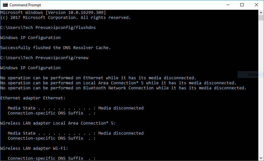 Command prompt Flush DNS