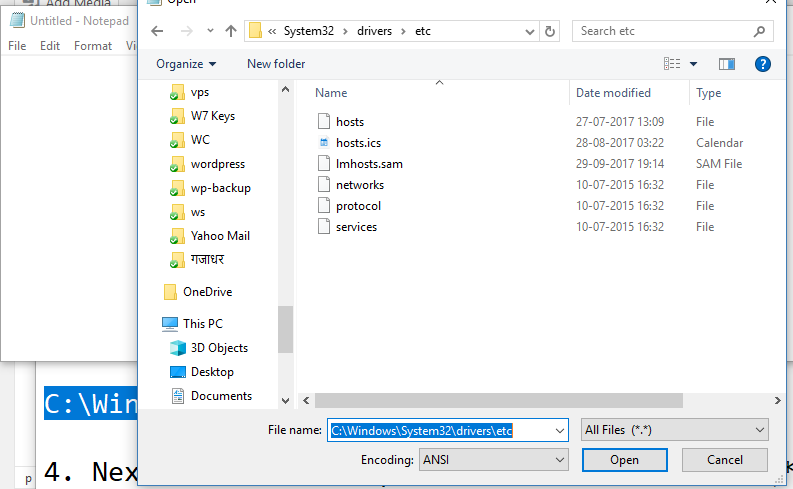 Notepad open hosts file
