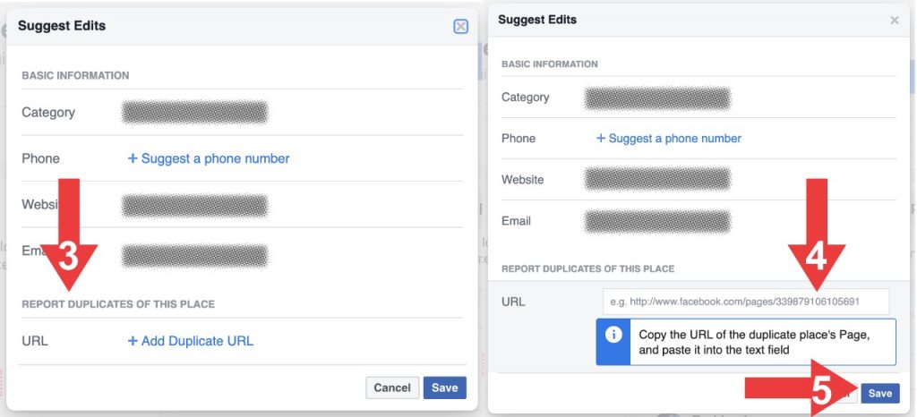 Report duplicate Facebook page save