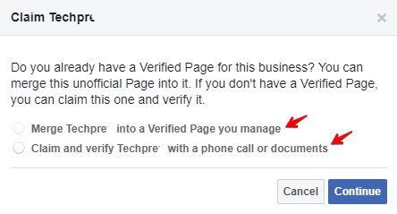 Methods to claim a Facebook page