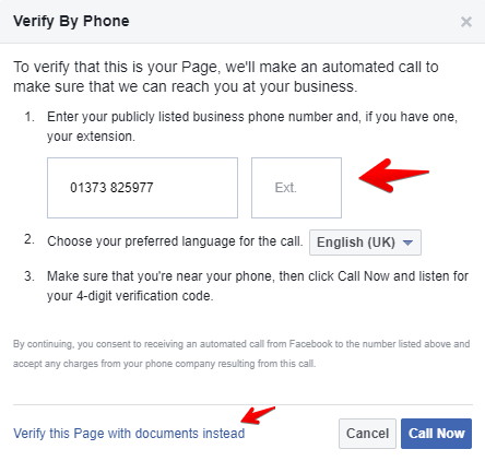 Claim a Facebook Places page - Verify with phone number