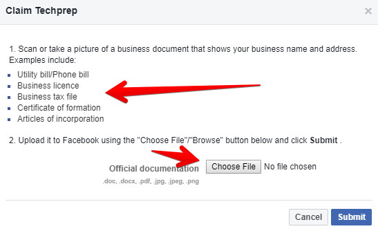 Claim a Facebook Places page for your business with document upload