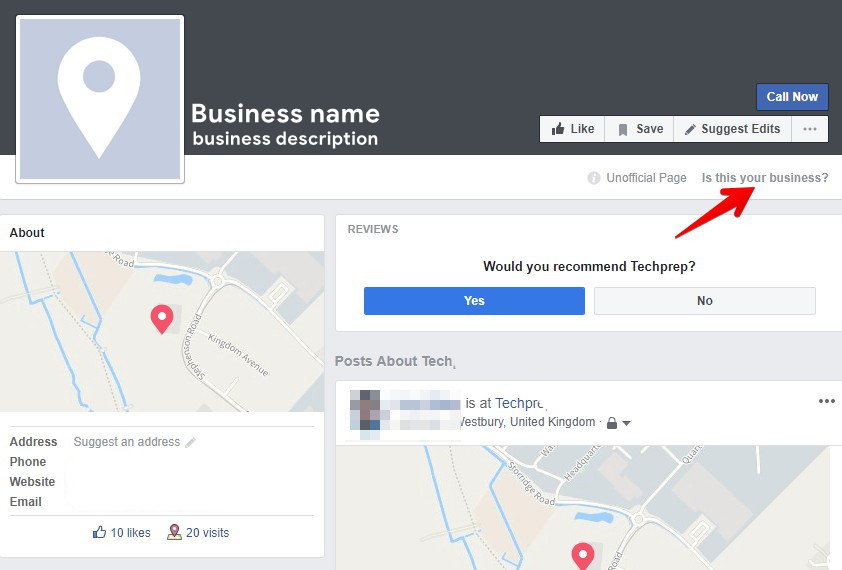 Is this your business? Facebook option