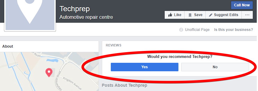 Recommend Facebook Places page of a business