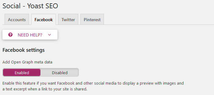 Enable Open Graph meta data using Yoast SEO