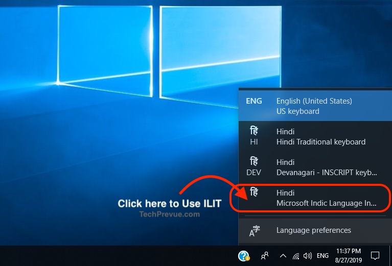 Microsoft ILIT - Toggle to Hindi Keyboard