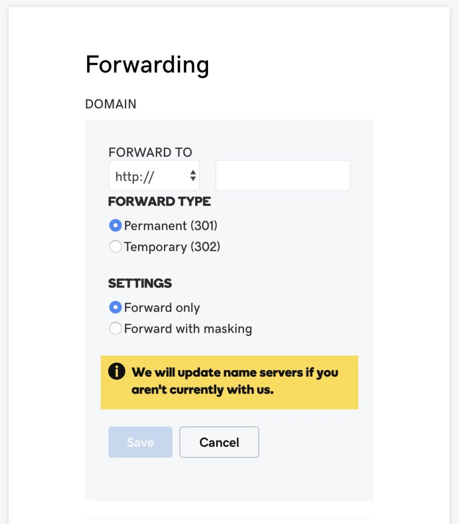 Godaddy domain forward type