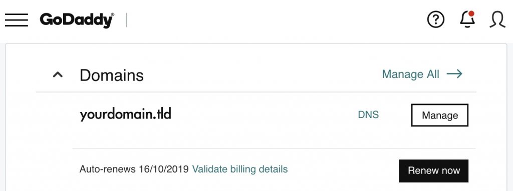 Godaddy domain panel