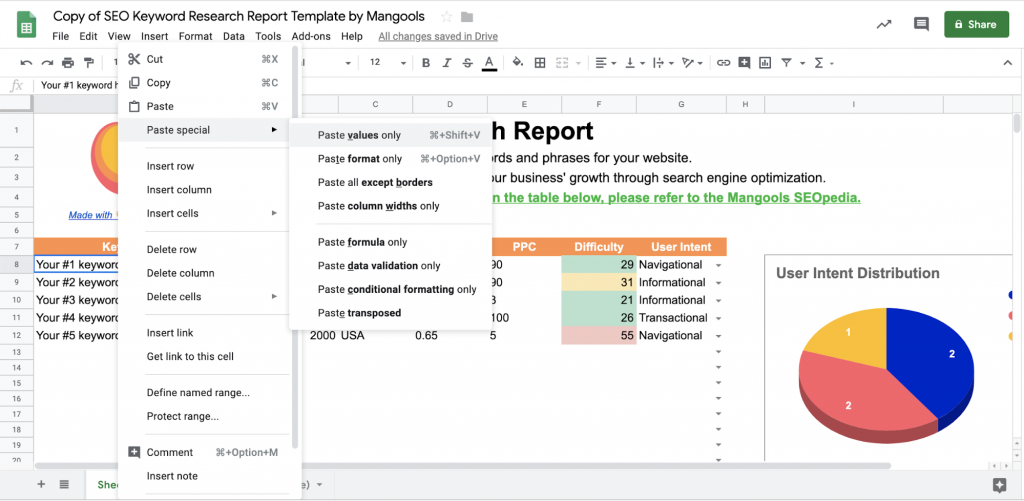 KWFinder copy, paste and format the data in the report