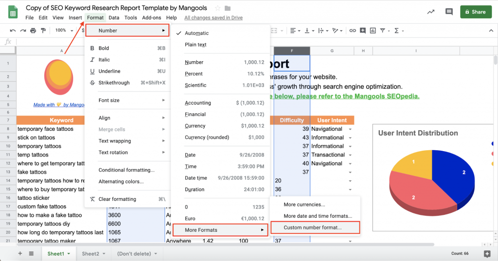 KWFinder copy, paste and format the data in the report