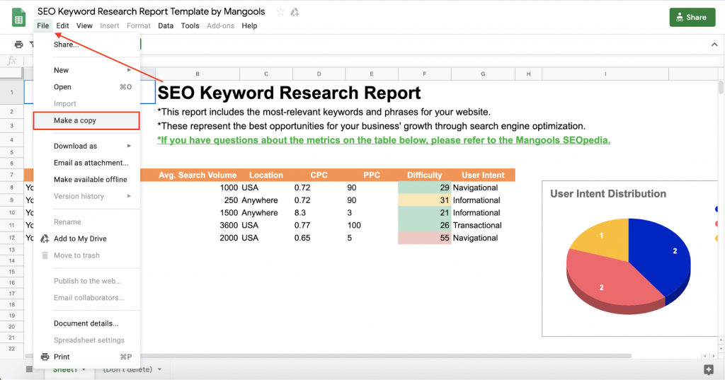 Make a Copy of SEO Keyword Research Report