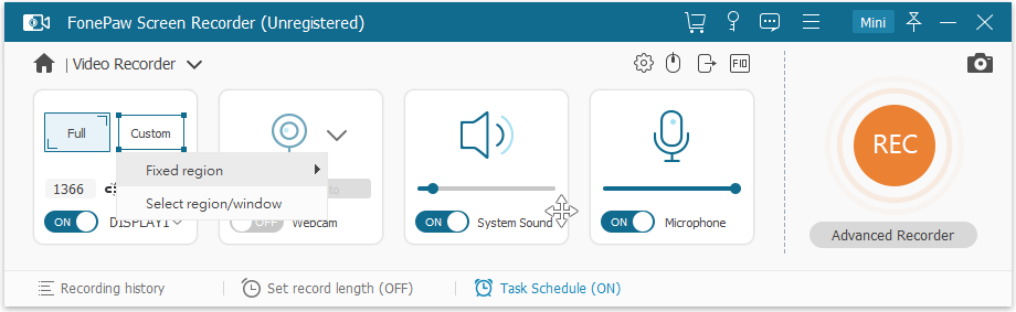 Fonepaw Screen Recorder Video options