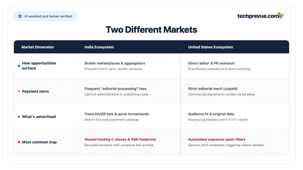 Side-by-side comparison of guest posting norms in India and the United States