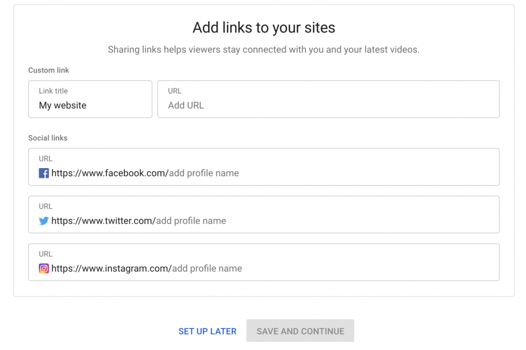 Add custom link and social links to your YouTube channel