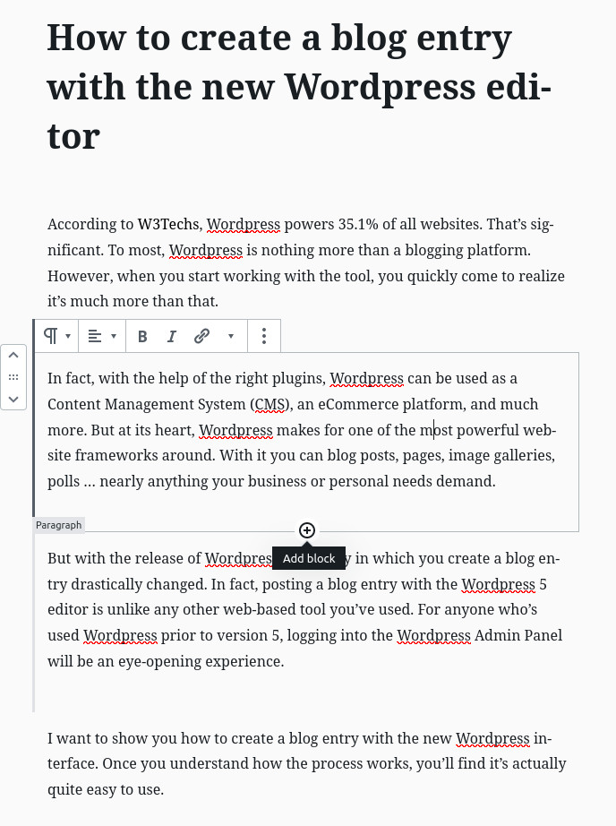 WordPress blog post add block