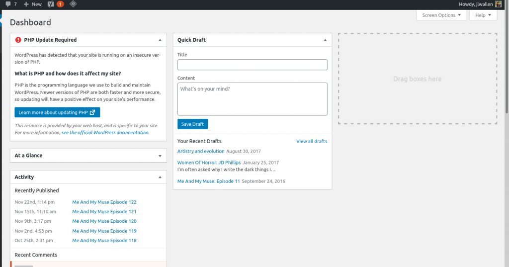 WordPress blog post admin dashboard